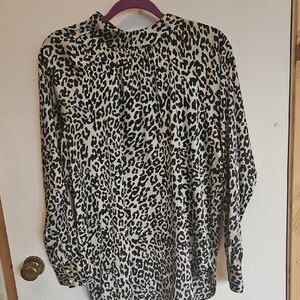 LOFT Black and Cream Animal Print Blouse